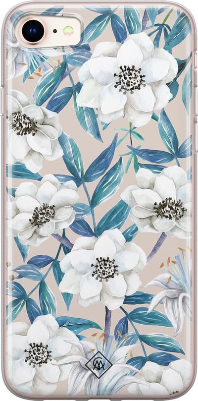 Casimoda® hoesje - Geschikt voor iPhone 8 - Bloemen / Floral blauw - Siliconen/TPU telefoonhoesje - Backcover - Bloemen - Blauw