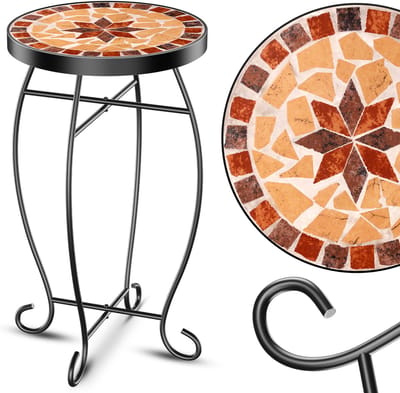 KESSER® Mozaïek Tafel Bistrotafels Bloemkruk Rond 60 x 34 cm Metalen Mozaïek Bijzettafel Balkontafels Patiotafel Balkon Stenen Mozaïek Tuintafel Binnen Buiten - Asteri