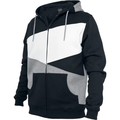 Urban Classics Vest met capuchon - Zig Zag Zip Hoodie - M tot XXL - voor Mannen - zwart-grijs-wit