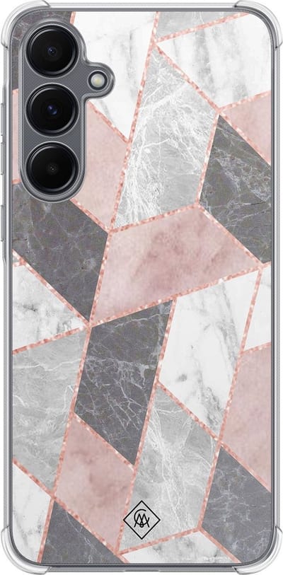 Casimoda® hoesje - Geschikt voor Samsung Galaxy A35 5G - Stone grid marmer / Abstract marble - Shockproof case - Extra sterk - TPU/polycarbonaat - Roze, Transparant