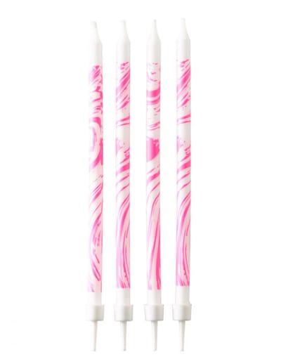 RIETHMULLER - 12 roze en witte marmeren verjaardagskaarsen, 12 cm