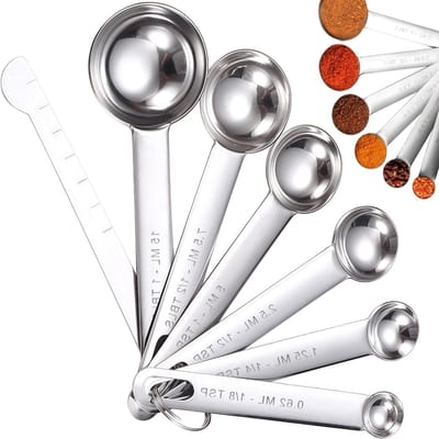 Set van 7 Maatschepjes van Roestvrijstaal voor Nauwkeurig Maten, Perfect voor Bakken, Koken en Kruidenspecerij