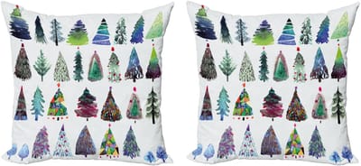 New Bed Kerstmis Aquarel dennenbomen Decoratieve Sierkussenhoes Set van 4 voor Bank Slaapkamer Woonkamer, 46cm x 46cm Gedrukte Kussenhoes