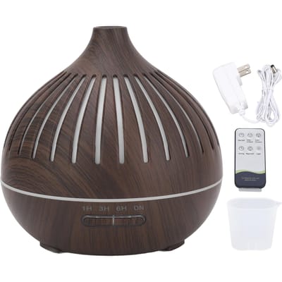 400ML Luchtbevochtiger met Houtnerf Desktop Aromatherapie Diffuser met Kleurrijk Licht Afstandsbediening Auto gray