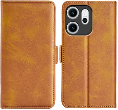MobyDefend Hoesje - Geschikt voor Oppo Reno14 F / Oppo Reno14 FS - Luxe Wallet Book Case (Sluiting Zijkant) - Lichtbruin