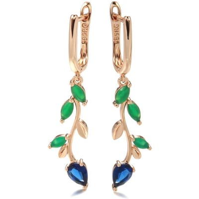 Longues Boucles d'Oreilles Pendantes Feuille Pour Femmes Or Rose Avec Zircon Naturel Vert Brillant Accessoires Vintage Quotidien Bijoux Fins beige