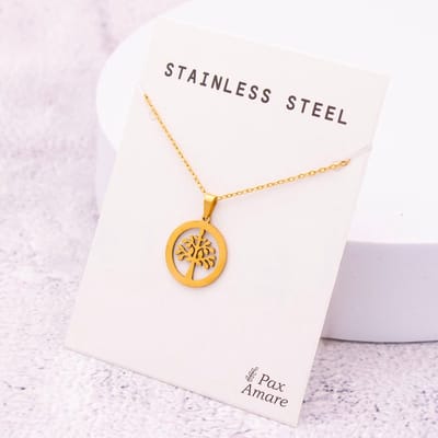 Cadeau Ketting met Levensboom - Roestvrij Staal - Goudkleurig - Cadeau Sieraad op Kaartje - Pax Amare