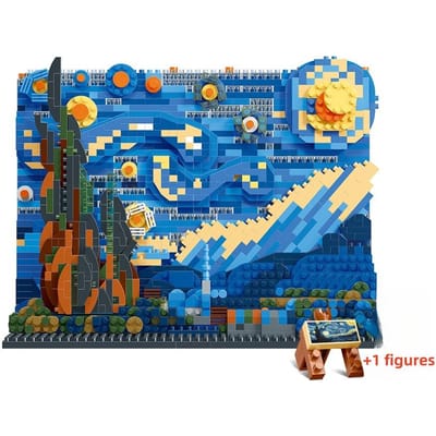 Doe-het-zelf Van Gogh De Sterrennacht Micro Bouwstenen Creatief Kunst Steen Speelgoed Cadeau Voor Kinderen S blue
