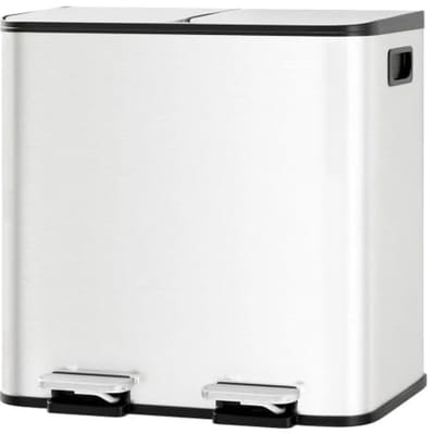 Prullenbak - 30L dubbele pedaalemmer RVS (2 x 15L) - afvalscheiding voor de keuken, soft-close deksel, uitneembare binnenemmers - wit