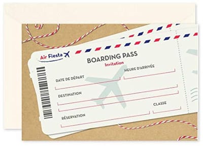 Originele Vliegticket Uitnodigingskaarten voor Volwassen Verjaardagen - Set van 16 Met Ivoorkleurige Enveloppen