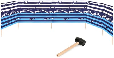 Garronda 6m Strand Windscherm Met Stokken - Windscherm Strand – Windscherm – Rubberen hamer – Strepen/Haaien – GD-EX-Wb-6m