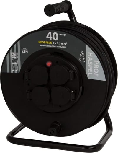 ETM Kabelhaspel Professioneel - 40 m met 3 x 1.5 mm2 Neopreen Snoer - Zwart