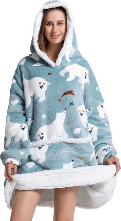 Bovista Hoodie Deken Met Mouwen - Plaid - Knuffeldeken - Onesie - Fleece Blanket - Dames - Heren - Kinderen - Extra Zacht & Warm - Ijsbeer