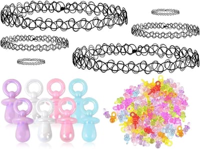Choker Tattoo Ketting Set voor Vrouwen - 90s Outfit Accessoire met Elastische Halsketting en Decoratieve Speenketting