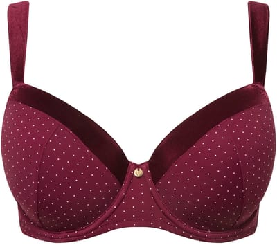 Ulla Popken - Dames - Beugel BH stippen microvezel zachte cups - Wijnrood - Maat 85B