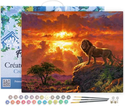 Figured'Art Schilderen op Nummer Volwassenen met lijst - Leeuw bij zonsondergang - Handwerk acrylverf Kit DIY Compleet - 40x50cm Canvas al ingelijst