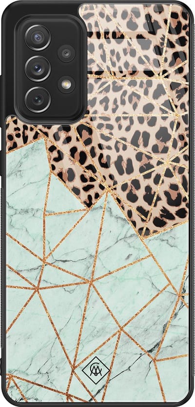 Casimoda® hoesje - Geschikt voor Samsung Galaxy A52 5G - Luipaard Marmer Mint - Luxe Hard Case Zwart - Backcover telefoonhoesje - Bruin