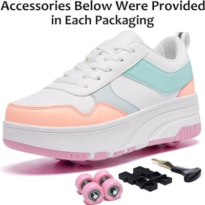 ANEFUN Schoenen voor jongens en meisjes, met wieltjes, skate, kinderrolschaatsen, schoenen met 4 wieltjes, afneembaar, comfortabele outdoorsportschoenen voor kinderen