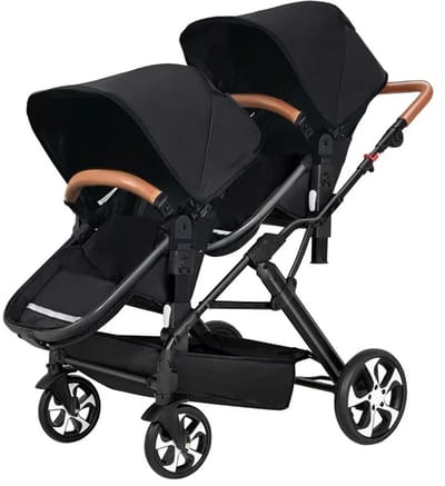 Mila Shop Tweeling buggy - Duo Buggy - Duo kinderwagen - Incl. 2 omvormbare zitjes & reiswiegjes - Geschikt voor 1 0f 2 kindjes vanaf geboorte tot 22KG - Zwart