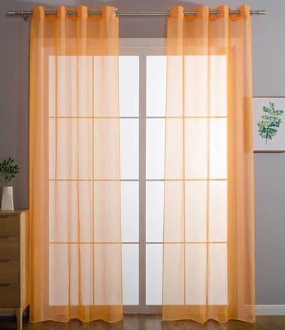 Gardinenbox set van 2 ooggordijnen transparant »uni« gordijn stores gordijn ogen loden bandafsluiting woonkamer, 20332-cn2, 100% polyester, oranje, HxB 225x140 cm