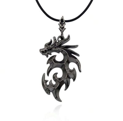 Epische Draak Ketting aan Faux Leren Koord - Zwart - Cadeau voor Mannen - Roestvrij Staal - Pax Amare