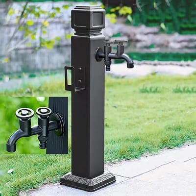 Tuin Waterzuil - Buiten Kraan - Tuin Beregenen - Dubbele Waterinlaat - 60cm Hoog - Zwart