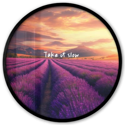 Poster in lijst Rond - Fotolijst 40x40 cm - Posters - Lavendelveld - Quote - Zonsondergang - Ronde posterlijst zwart - Decoratie - Wanddecoratie woonkamer - Muurdecoratie slaapkamer