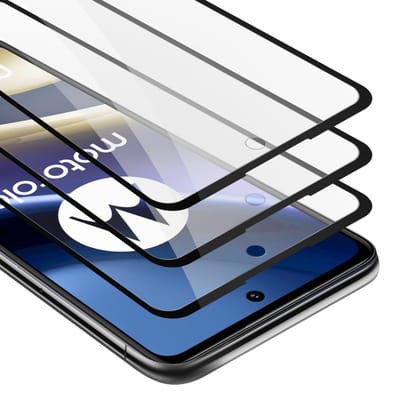 Cadorabo 3x Screenprotector geschikt voor Motorola MOTO G51 5G Volledig scherm pantserfolie Beschermfolie in TRANSPARANT met ZWART - Getemperd (Tempered) Display beschermend glas in 9H hardheid met 3D Touch