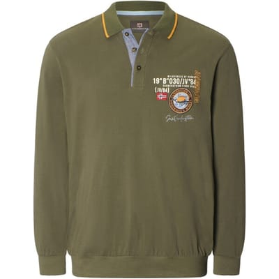 Jan Vanderstorm herren Poloshirt Met Lange Mouwen - 52/54 - olijf - Plus Size