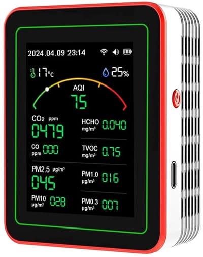 Luchtkwaliteitsmeter - Luchtkwaliteit tester - Binnenlucht controleren - 15-in-1 metingen - Compact apparaat - Wit