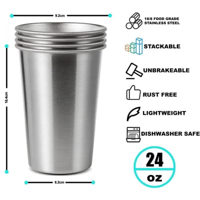 4 Stuks 24oz 700ml Roestvrijstalen Pintbeker, Gezond Onbreekbaar en Stapelbaar, Metalen Drinkglazen 700ml