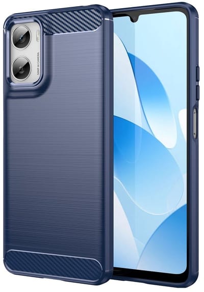 Geborsteld TPU Hoesje Geschikt voor Motorola Moto G06 (Power) - Beschermhoes - Back Cover - Case Flexibel TPU - Stijlvol Carbon - Dun - Blauw