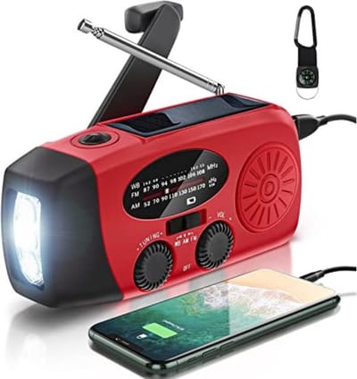 Noodradio - Oplaadbare radio - Oplaadbaar via batterij, zon, USB en opwinden - Powerbank - Zaklamp - AM/FM - Zakradio - USB C kabel - Emergency radio - Survival radio - Ideaal voor in je noodrugzak!
