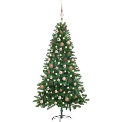vidaXL - Kunstkerstboom - met - verlichting - en - kerstballen - 150 - cm - groen