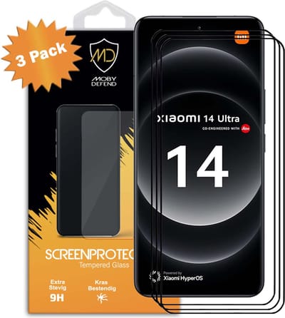 3-Pack MobyDefend Screenprotectors - Geschikt voor Xiaomi 14 Ultra - Screensavers Met Zwarte Randen - Gehard Glas