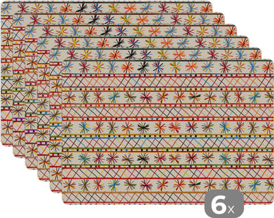 Placemat - Placemats kunststof - Regenboog - Zuid-Amerika - Patronen - 45x30 cm - 6 stuks - Hittebestendig - Anti-Slip - Onderlegger - Afneembaar