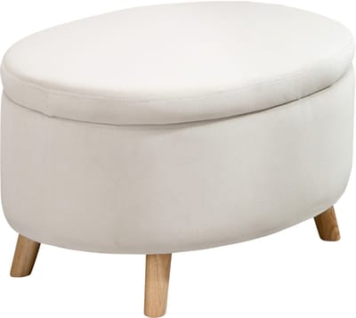 Opbergbank 71 x 51,5 x 42 cm - Ovale Zitbank Met Deksel - Houten Poten - Fluweel - Beige