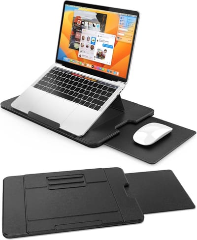 Famanu - Draagbare laptoplade met uitschuifbare muismat – 3 verstelbare hoeken – PU-leer – tot 15,6 inch laptop