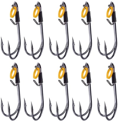 Dailygoods- Vishaken Dubbel 10 Stuks - Koolstofstaal - Herbruikbaar - Voor Garnalen - Veilig Ontwerp - Vermindert Vissterfte - Haak