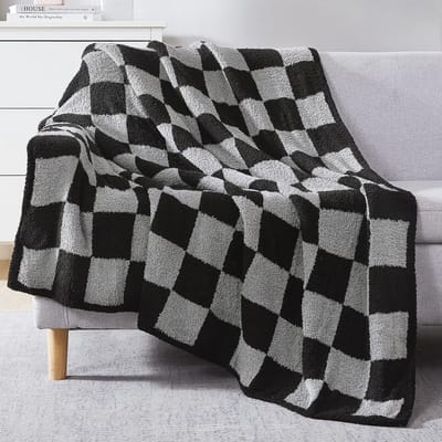 Geruite plaid deken - Zwart grijs microvezel, warme en zachte handgemaakte dekens voor bank, stoel, bed of picknick