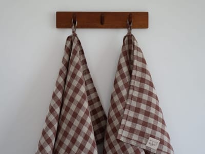 Linnen Label - Duurzaam 100% Europees gewassen linnen theedoeken set van 2 - 45 x 65 cm - Cacao geruit