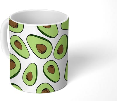Mok - Koffiemok - Avocado - Patronen - Pastel - Mokken - 350 ML - Beker - Koffiemokken - Theemok