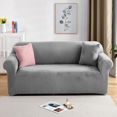 Fluwelen Bankhoezen Voor Woonkamer Effen Kleur Pluche L-Vormige Hoekbankhoes Elastische Beschermer Dikke Hoes 1/2/3/4 Zits 1 Seater 90-140 cm