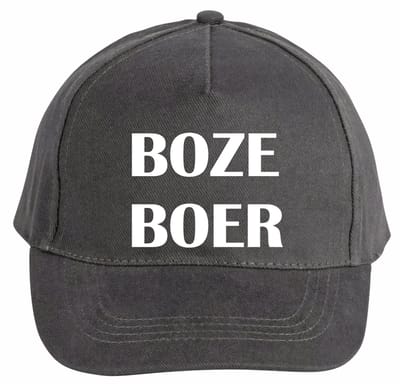Mijncadeautje - 5 panel - Cap - Verstelbaar - Pet van 100% dik geborsteld katoen- unisex - opdruk wit - Boze Boer - chique grijs