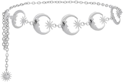 Dailygoods - Maan Taille Ketting - Vintage Metalen Riem - Zilverkleurig - Punk Hiphop Heupriem - Geschikt voor Feesten en Dagelijks Gebruik