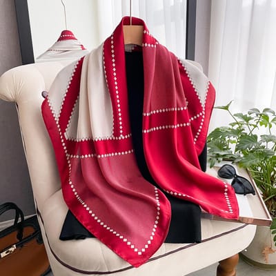 Luxe Zijden Hoofddoek Dames Zomer Foulard Satijnen Vierkante Hoofddoek Hijab Sjaals Voor Dames Sjaals 90*90 Zijden Sjaal Moslim Hijab red