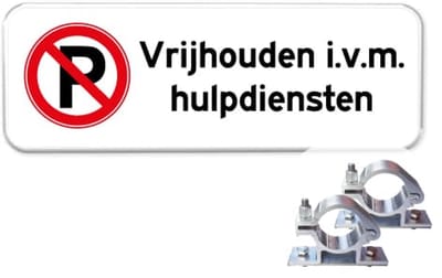 Parkeerbord Vrijhouden i.v.m. hulpdiensten - Weerbestendig Aluminium - 40x15 cm - Bevestiging: Met paalbeugels Ø48mm