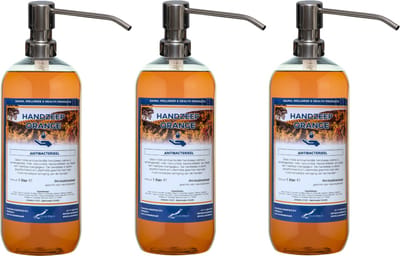 Handzeep Orange 1 liter - set van 3 stuks - met gratis RVS zilverkleurige pomp - Voordeelverpakking