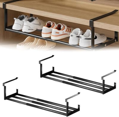 Verstelbare Onderkast Schoenstapelaar - Uitbreidbare Schoenrek Organizer voor Onderkast, Metalen Hangmand voor Schoenen, Zwart, 40-70cm