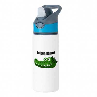 Hacebo® - krokodil hoofd met eigen naam waterfles met rietje blauw - Krokodil - krokodillen liefhebbers - iemand die houdt van krokodillen - verjaardag - cadeau - kado - water fles - 650ML